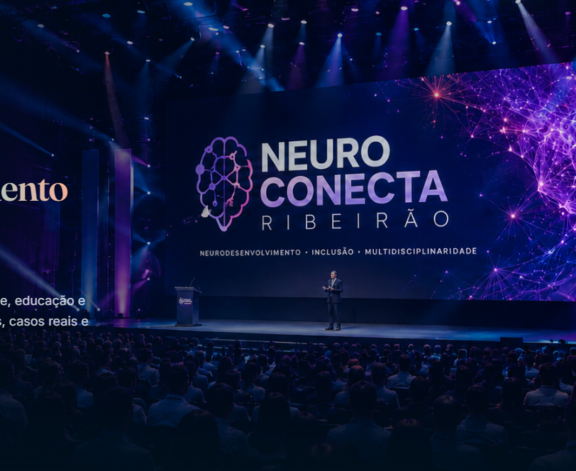 Palco do NeuroConecta Ribeirão com auditório lotado e telão central exibindo a marca do congresso